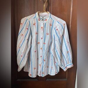 Pilcro women's extra small white striped button down top with beading